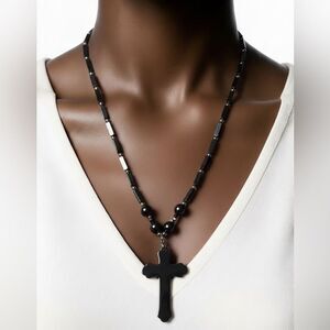 Hematite cross necklace and earring set ￼